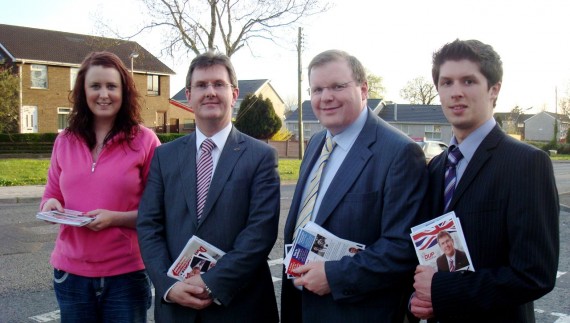 Jeffrey Donaldson and part of his DUP canvassing team