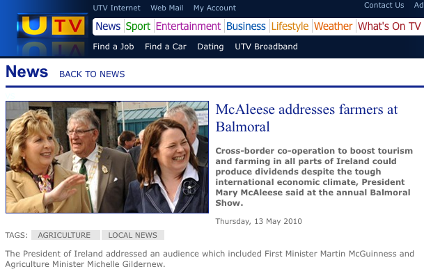 Snippet from UTV website describing Martin McGuiness as First Minister