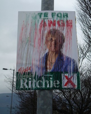 Margaret Ritchie SDLP leadership campaign promotional poster - with the ink running in the Newcastle rain