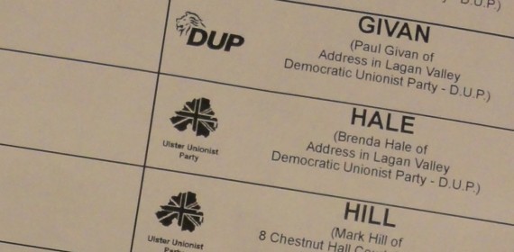 Ballot paper showing Brenda Hale with UUP instead of DUP candidate logo