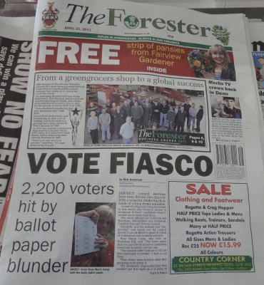 Forest of Dean - Vote Fiasco - front page of The Forester
