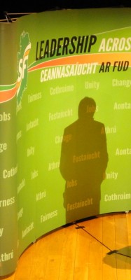 Sinn Fein Gerry Adams shadow at 2011 manifesto launch