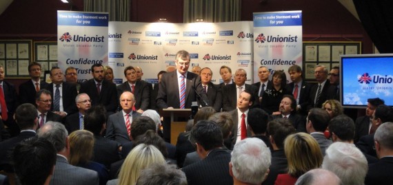 Tom Elliott launching UUP 2011 Assembly election manifesto in Linen Hall Library