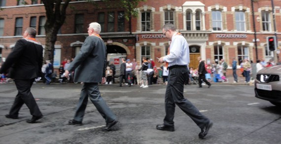 Lee Reynolds in transit at Belfast's Orange Parade, 12 July 2011