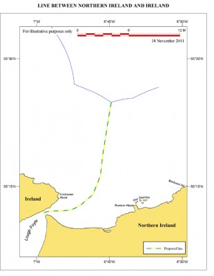 Agreed line between Northern Ireland and Ireland at Lough Foyle