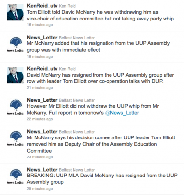 Tweets about David McNarry resigning from UUP Assembly Group 