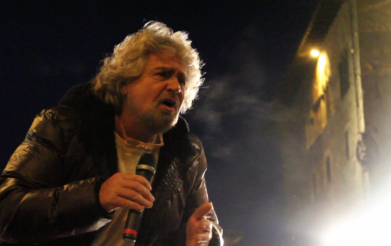 Former TV comedian Beppe Grillo on his election 'Tsunami Tour'. Photo by Roberto Beragnoli.