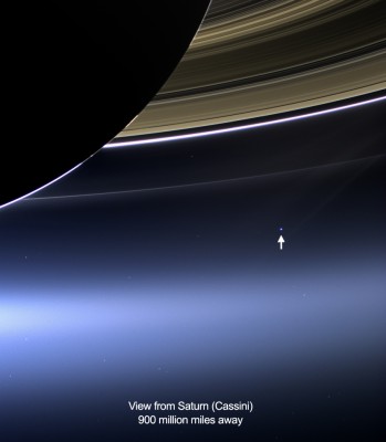 Annotated Cassini image of Earth in Saturn's rings