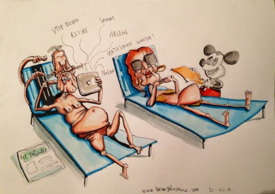Brian John Spencer cartoon of frustrated Peter Robinson with ipad