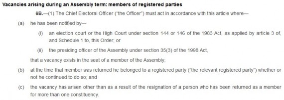 6B section 1 NI Assembly Elections Amendment Order 2009