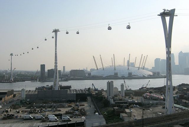 "Emirates Air Line towers 24 May 2012" by Nick Cooper