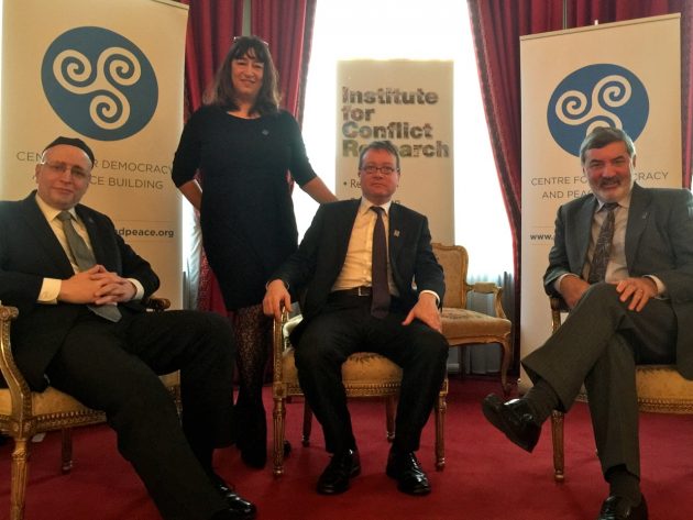 Daniel Greenberg, Katy Radford (Institute for Conflict Research), John Larkin (Attorney General for Northern Ireland) and John Alderdice (with apologies to Eva Grosman (Centre for Democracy and Peace Building)).