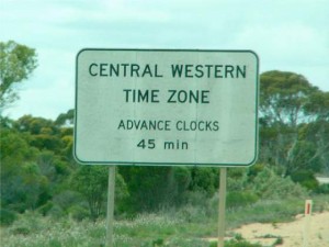 Australia's unofficial time zone is nonetheless signposted on roads. Photo by Barbara & Roy from Manchester.