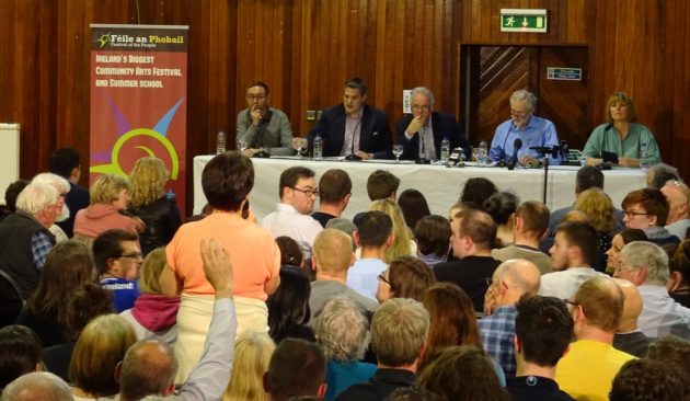 West Belfast Talks Back crowd hand up panel