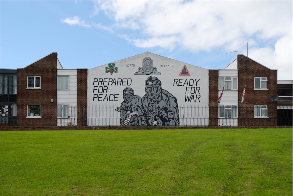 Mural depicting UVF uncertainty as to the direction of the peace process. Mount Vernon, North Belfast.