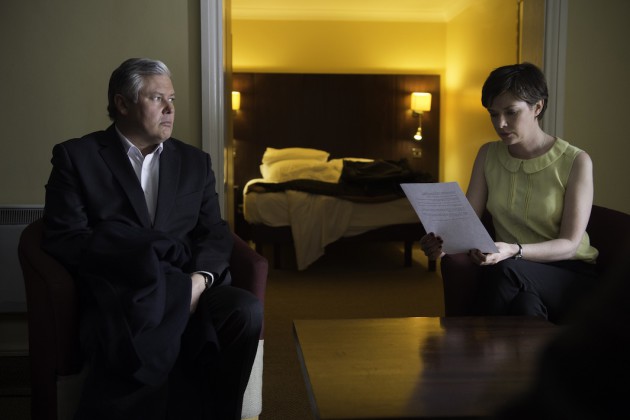 Truth Commissioner Conleth Hill and Joanne Crawford as Johnny Rafferty and Anna Connolly