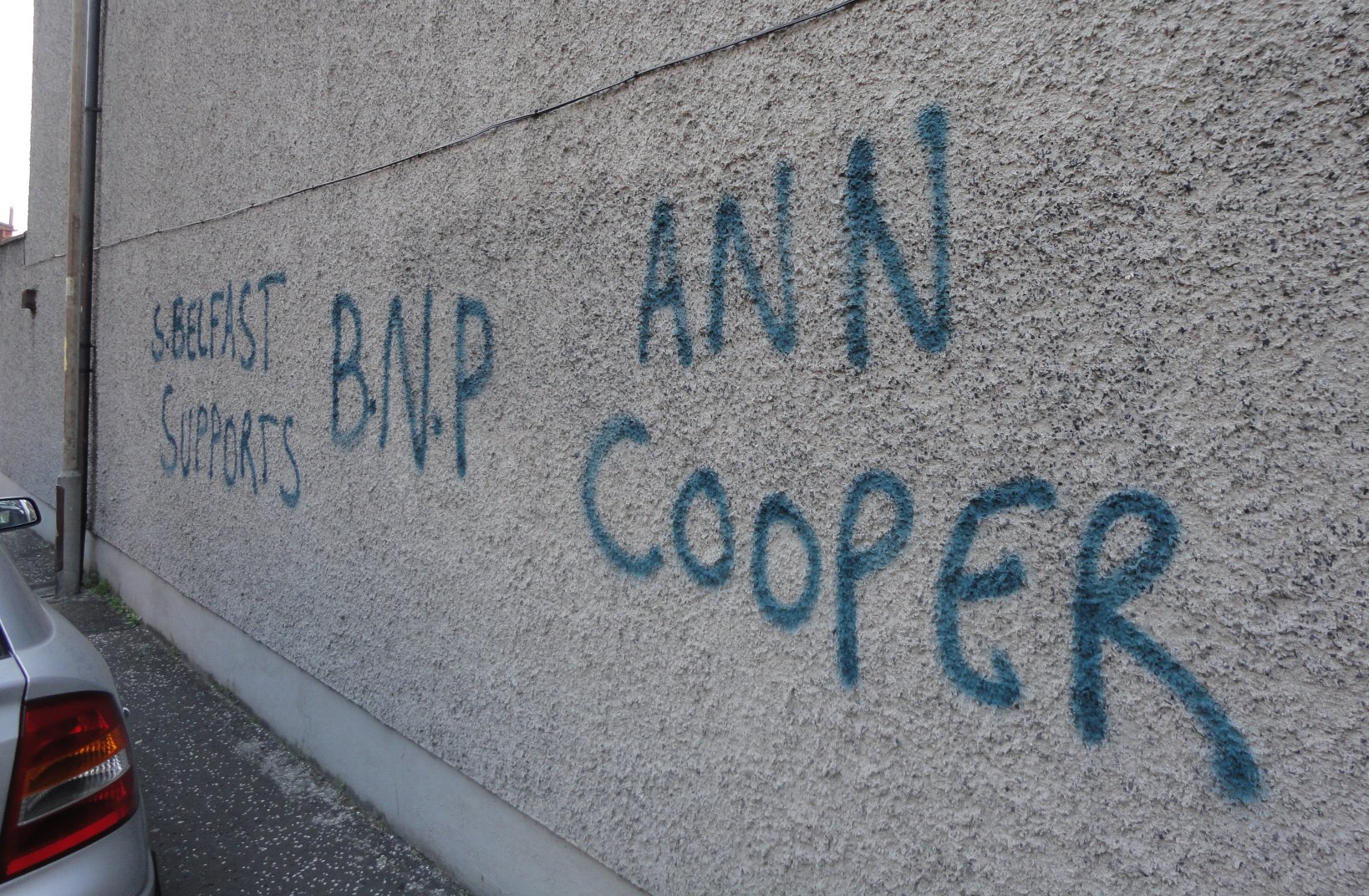 Graffiti on gable wall off Donegal Road - S. Belfast Supports BNP Ann Cooper