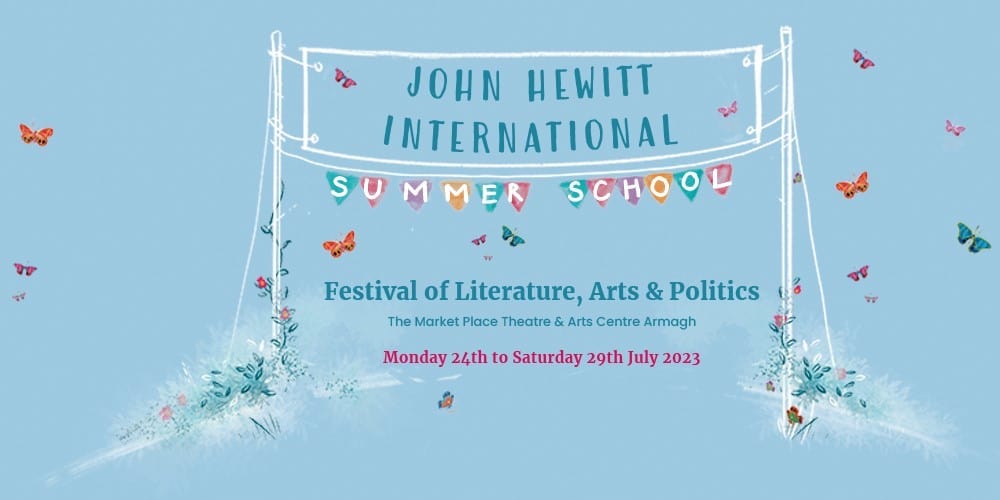 John Hewitt International Summer School banner decorated with butterflies
