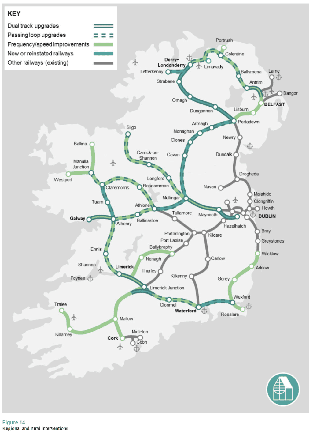 Regional and rural interventions rail map from All Island Rail Review