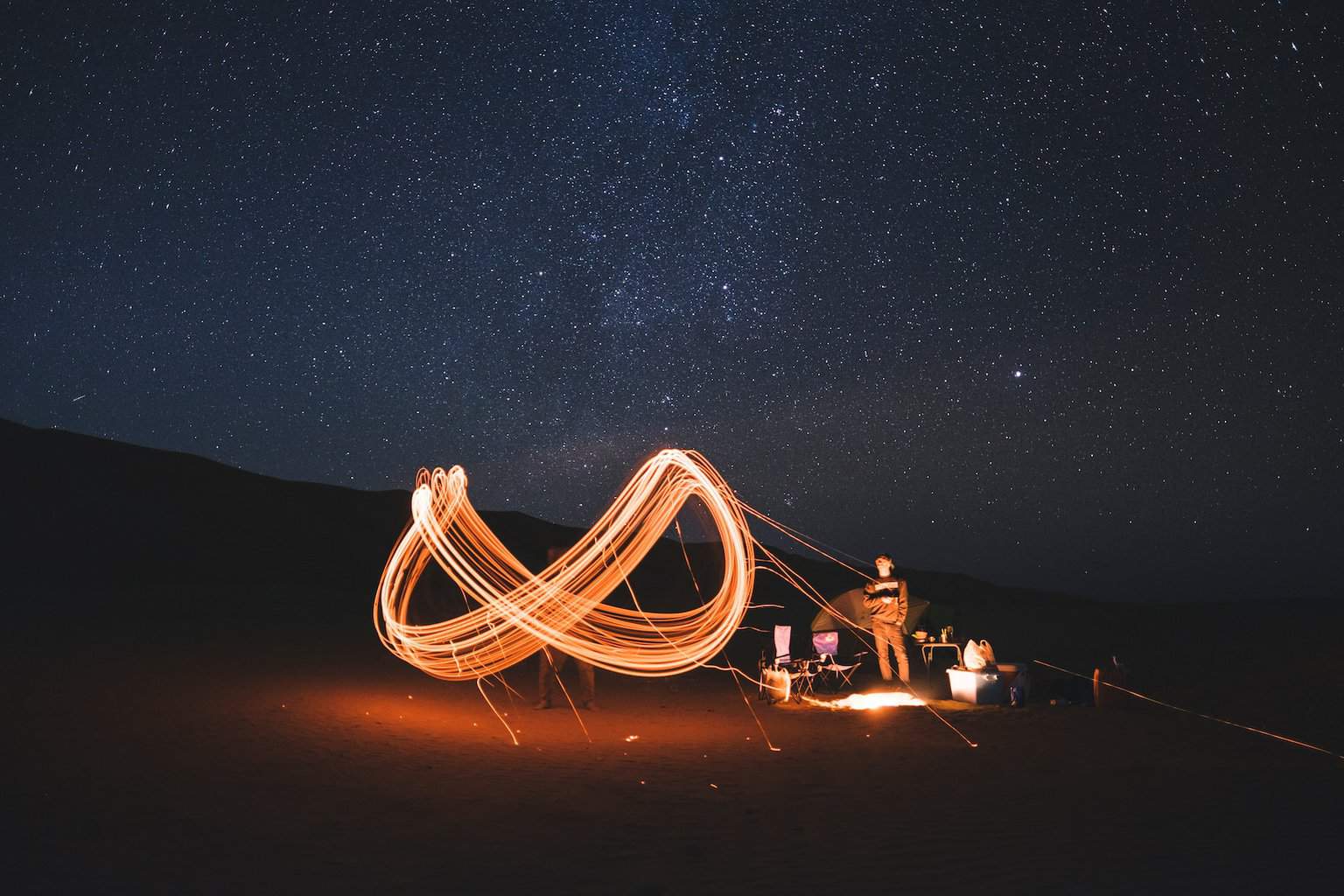 timelapse photography of steel wool fire dancing at night